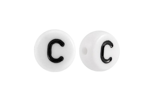 White Plating Acrylic Beads - Letter C 7x4mm - 20pcs