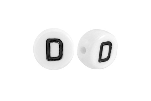 White Plating Acrylic Beads - Letter D 7x4mm - 20pcs