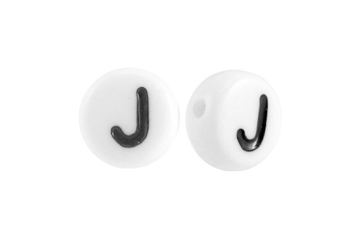 White Plating Acrylic Beads - Letter J 7x4mm - 20pcs