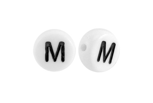 White Plating Acrylic Beads - Letter M 7x4mm - 20pcs