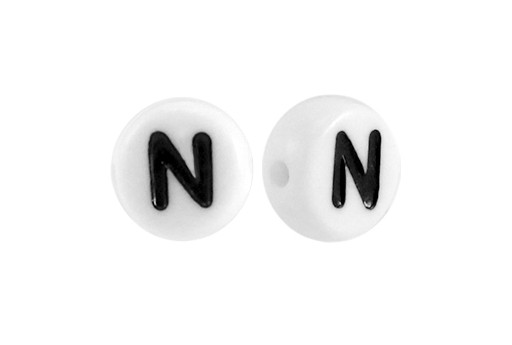 White Plating Acrylic Beads - Letter N 7x4mm - 20pcs