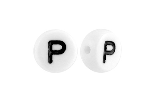White Plating Acrylic Beads - Letter P 7x4mm - 20pcs