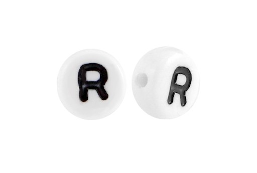 White Plating Acrylic Beads - Letter R 7x4mm - 20pcs