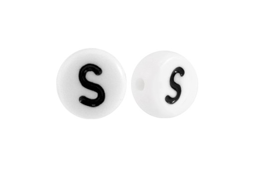 White Plating Acrylic Beads - Letter S 7x4mm - 20pcs