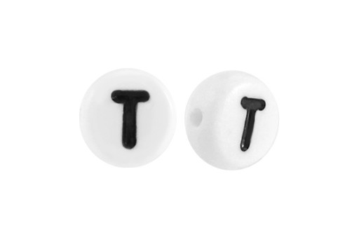 White Plating Acrylic Beads - Letter T 7x4mm - 20pcs