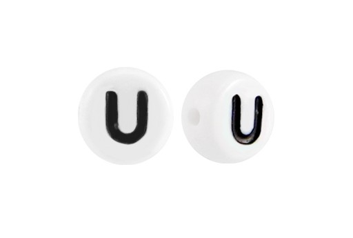 White Plating Acrylic Beads - Letter U 7x4mm - 20pcs