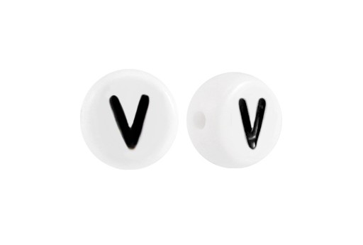 White Plating Acrylic Beads - Letter V 7x4mm - 20pcs