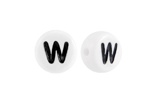 White Plating Acrylic Beads - Letter W 7x4mm - 20pcs