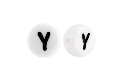 White Plating Acrylic Beads - Letter Y 7x4mm - 20pcs