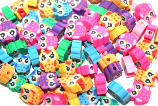 Round Polymer Clay Beads Owl - Mix Color 9x12mm - 25pcs