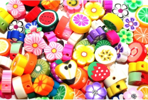 Polymer Clay Beads Fruit and Flowers 10x11mm - 40pcs