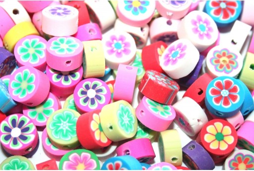 Round Polymer Clay Beads Flowers - Mix Color 10mm - 25pcs