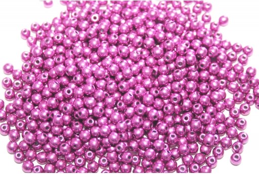 Czech Round Beads Saturated Metallic Pink Yarrow 3mm - 100pcs