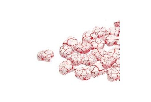 Czech Glass Ginko Beads - Ionic - White Red 7,5x7,5mm - 10gr