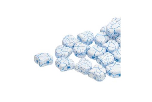 Czech Glass Ginko Beads - Ionic - White Blue 7,5x7,5mm - 10gr