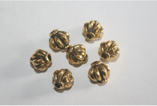 Palline Bombate Argento Tibetano Colore Oro 8mm - 8pz