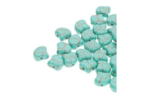 Czech Glass Ginko Beads - Ionic - Turquoise Green Brown 7,5x7,5mm - 10gr