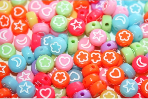 Acrylic Beads Symbol Pastel Coin 7mm - 20g