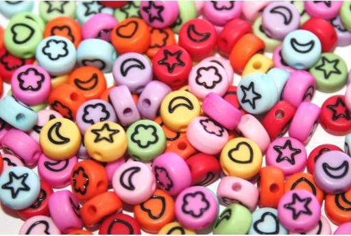 Acrylic Beads Symbol Mix Color Coin 7mm - 20g