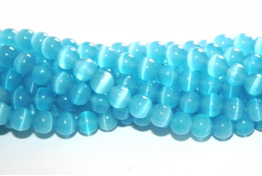 Perline Occhi di Gatto Tondo - Aquamarine 6mm - 64pz