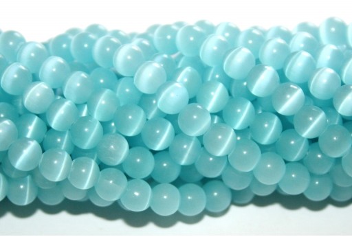 Perline Occhi di Gatto Tondo - Aquamarine Chiaro 6mm - 64pz