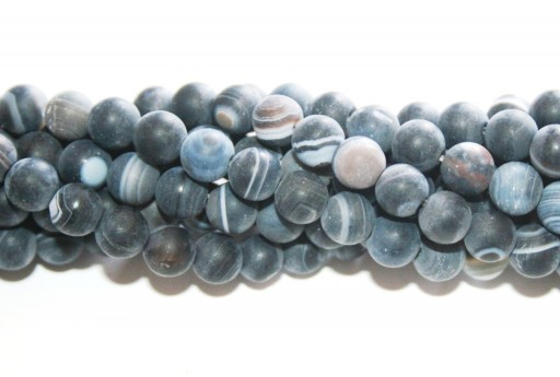 White Stripe Black Agate Matte Rounds 6mm - 62pcs