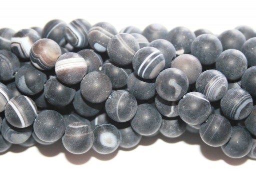 White Stripe Black Agate Matte Rounds 8mm - 48pcs