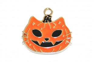 Charm Smaltato Halloween Zucca Gatto Arancio - 21x20mm - 2pz