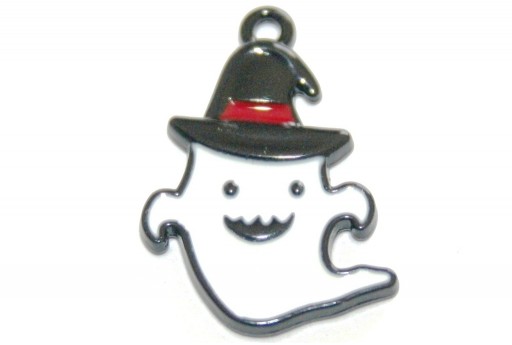 Charm Smaltato Halloween Fantasmino Bianco/Nero - 25x17mm - 2pz