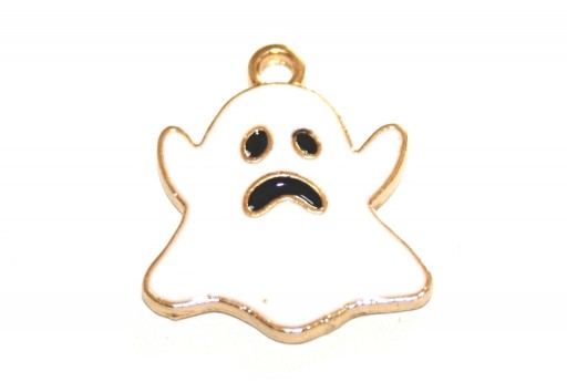 Metal Charms Halloween Ghost - White Gold 21x18mm - 2pcs