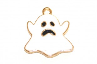 Metal Charms Halloween Ghost - White Gold 21x18mm - 2pcs
