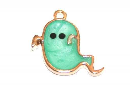 Charm Smaltato Halloween Fantasmino - Verde Oro - 19x20mm - 2pz