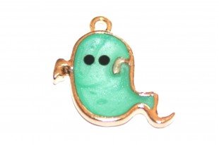 Charm Smaltato Halloween Fantasmino - Verde Oro - 19x20mm - 2pz