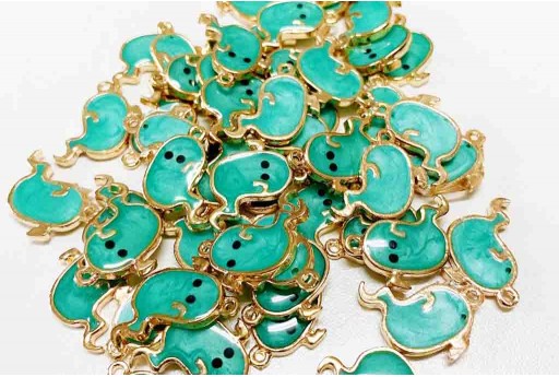 Metal Charms Halloween Ghost - Green Gold 19x20mm - 2pcs 2