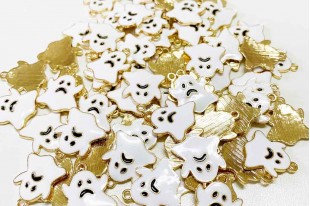 Charm Smaltato Halloween Fantasmino - Bianco Oro - 21x18mm - 2pz