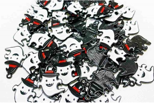 Metal Charms Halloween Ghost Black White 25x17mm - 2pcs 2