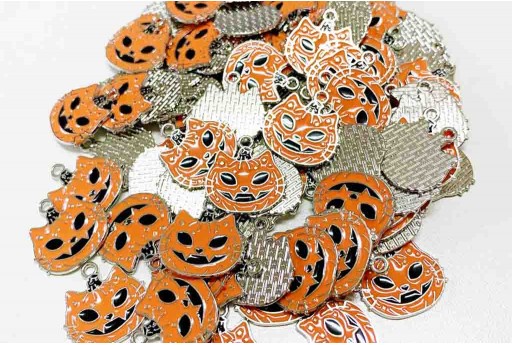 Metal Charms Halloween Cat Pumpkin Orange 21x20mm - 2pcs 2