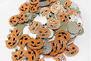 Metal Charms Halloween Cat Pumpkin Orange 21x20mm - 2pcs