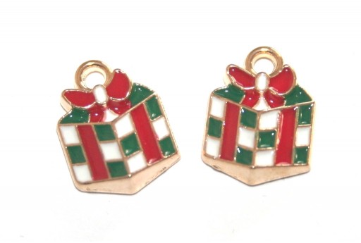 Charm di Natale Pacco Dono 14x10mm - 2pz