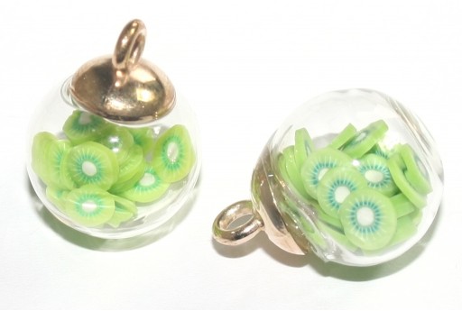 Glass Round Charms with Kiwi 16mm - 2pcs