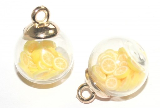 Glass Round Charms with Lemons 16mm - 2pcs