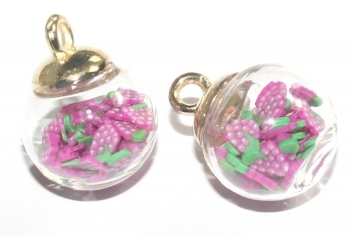 Glass Round Charms with Blackberry 16mm - 2pcs