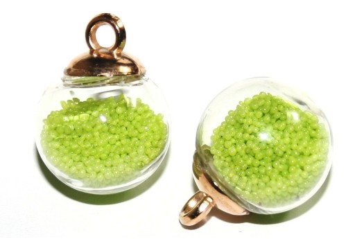 Glass Round Charms with Sand - Green 16mm - 2pcs