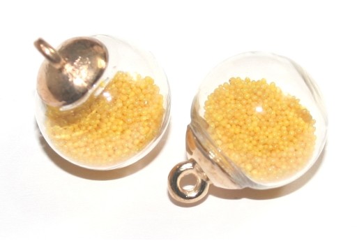 Glass Round Charms with Sand - Yellow 16mm - 2pcs