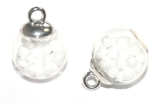 Glass Round Charms with Balls - White 16mm - 2pcs