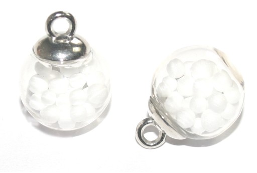 Charms Sfera in Vetro con Palline - Bianche 16mm - 2pz