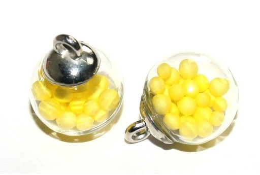 Glass Round Charms with Balls - Yellow 16mm - 2pcs
