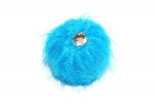PomPon Fur Whit Ring - Turquoise 20mm - 2pcs