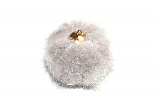 PomPon Fur Whit Ring - Grey 20mm - 2pcs