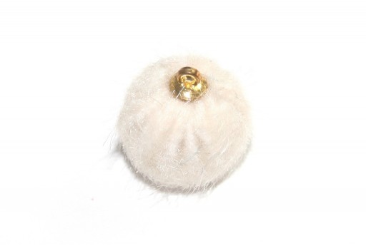PomPon Fur Whit Ring - White Cream 20mm - 2pcs